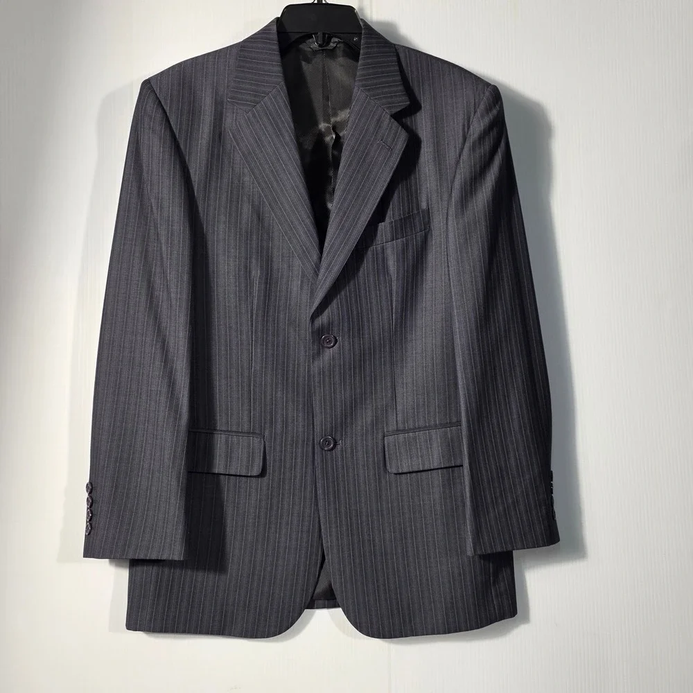 Mens Charcoal Grey Pinstripe Two Button Blazer Jacket Designed in Italy Size 40R